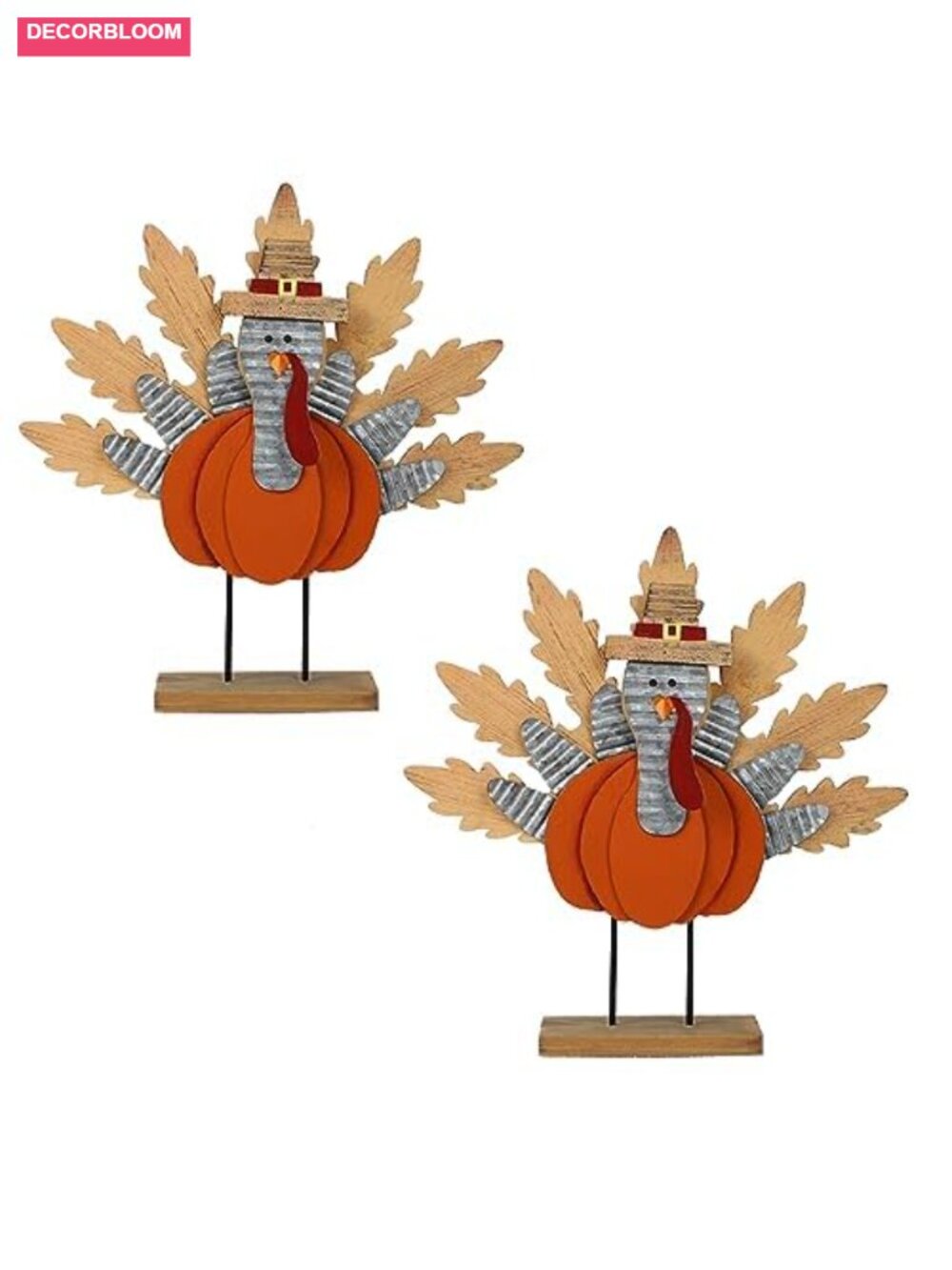 2 Pack Wooden Turkey Decor 11.3" Standing Thanksgiving